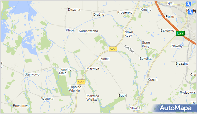 mapa Jelonki gmina Rychliki, Jelonki gmina Rychliki na mapie Targeo