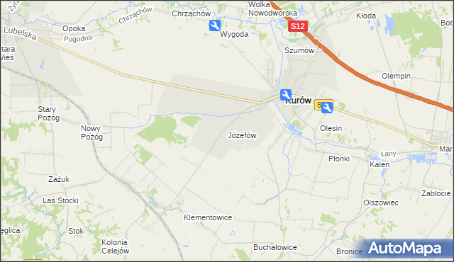 mapa Józefów gmina Kurów, Józefów gmina Kurów na mapie Targeo