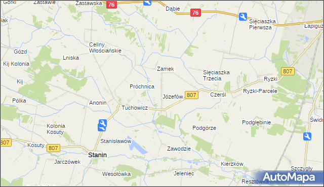 mapa Józefów gmina Stanin, Józefów gmina Stanin na mapie Targeo