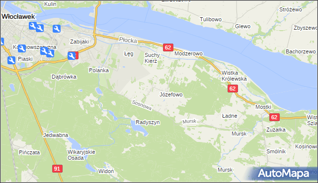 mapa Józefowo gmina Włocławek, Józefowo gmina Włocławek na mapie Targeo