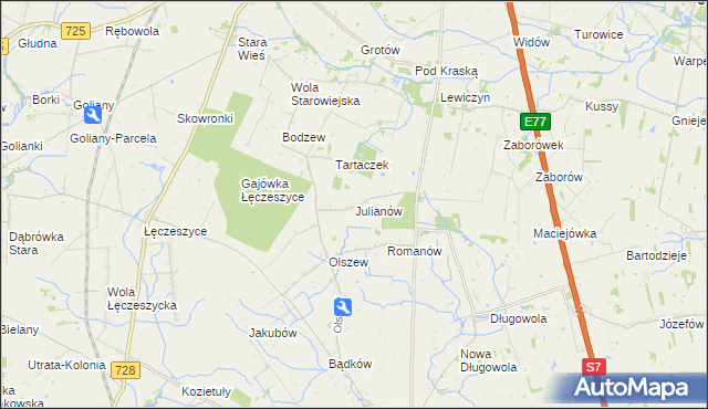 mapa Julianów gmina Belsk Duży, Julianów gmina Belsk Duży na mapie Targeo