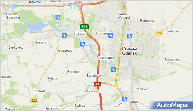 mapa Juszkowo, Juszkowo na mapie Targeo