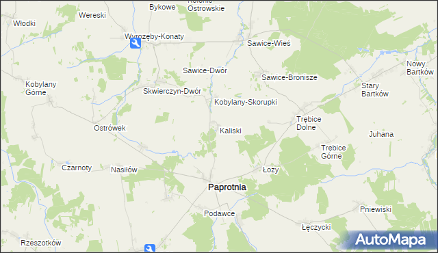 mapa Kaliski gmina Paprotnia, Kaliski gmina Paprotnia na mapie Targeo