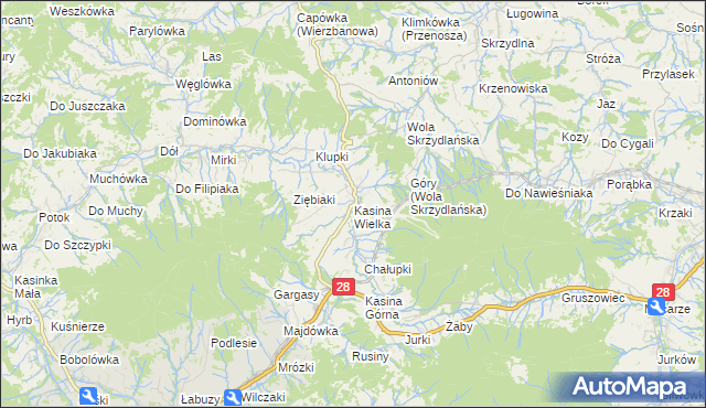 mapa Kasina Wielka, Kasina Wielka na mapie Targeo