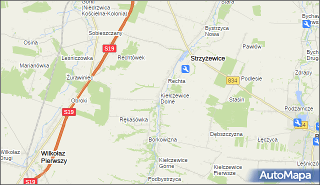 mapa Kiełczewice Dolne, Kiełczewice Dolne na mapie Targeo