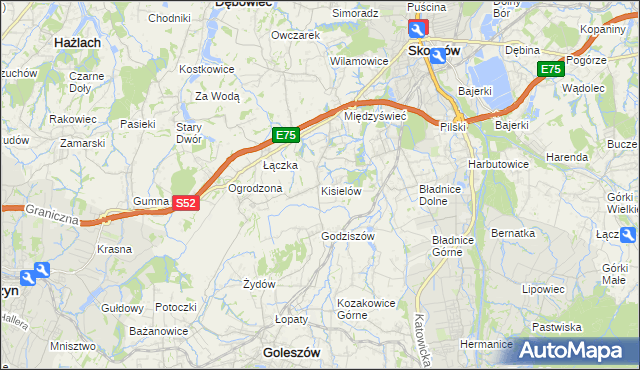 mapa Kisielów gmina Goleszów, Kisielów gmina Goleszów na mapie Targeo