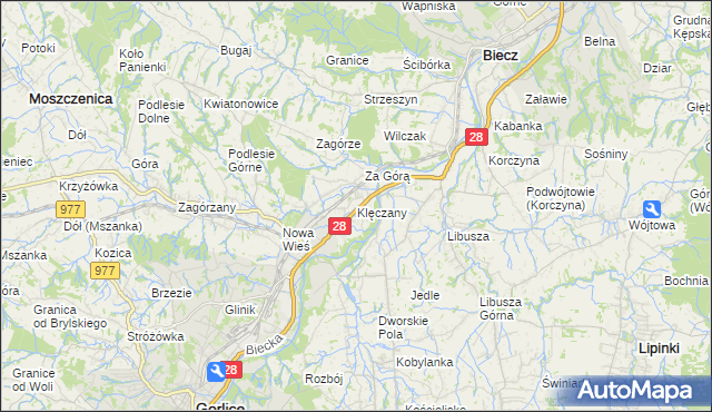 mapa Klęczany gmina Gorlice, Klęczany gmina Gorlice na mapie Targeo