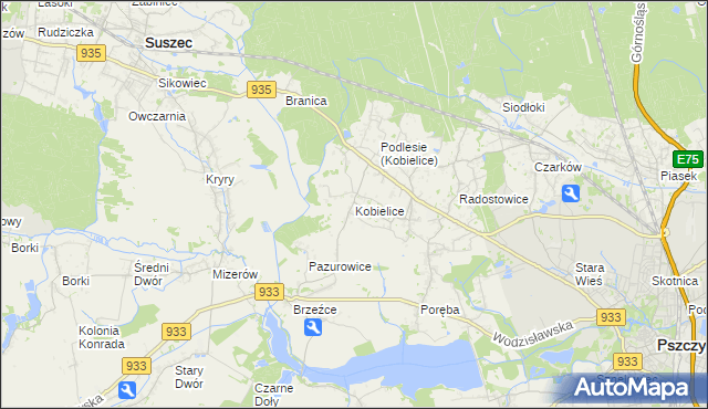 mapa Kobielice gmina Suszec, Kobielice gmina Suszec na mapie Targeo