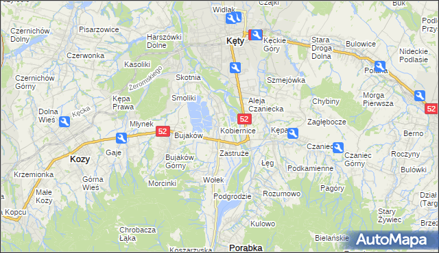 mapa Kobiernice, Kobiernice na mapie Targeo