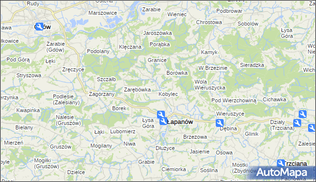 mapa Kobylec gmina Łapanów, Kobylec gmina Łapanów na mapie Targeo