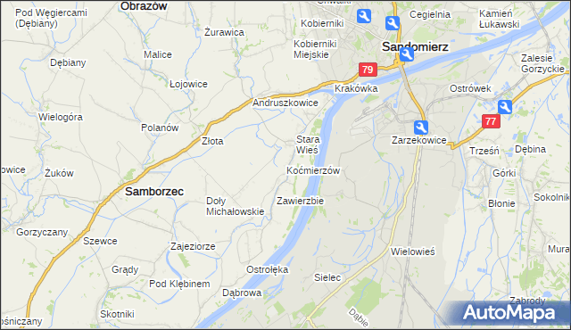 mapa Koćmierzów, Koćmierzów na mapie Targeo
