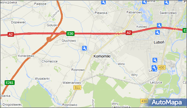 mapa Komorniki powiat poznański, Komorniki powiat poznański na mapie Targeo