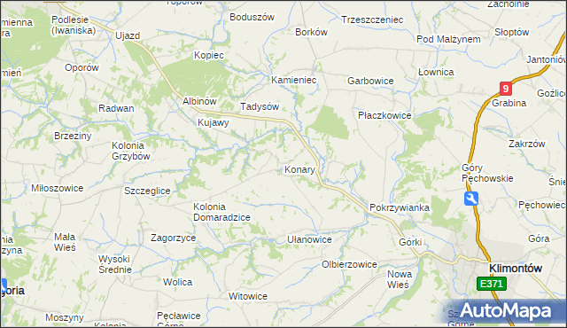 mapa Konary gmina Klimontów, Konary gmina Klimontów na mapie Targeo