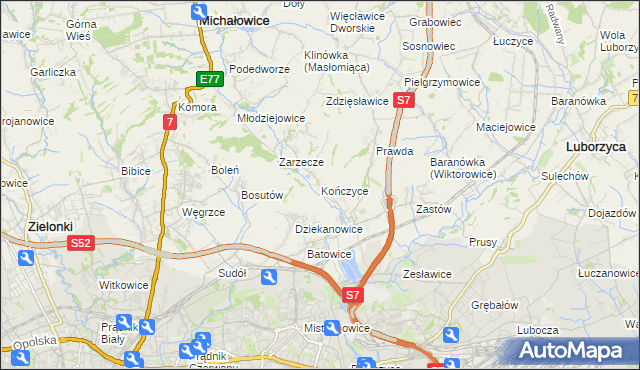 mapa Kończyce gmina Michałowice, Kończyce gmina Michałowice na mapie Targeo