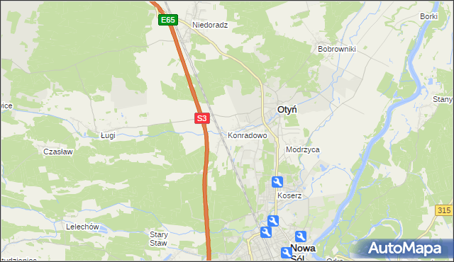 mapa Konradowo gmina Otyń, Konradowo gmina Otyń na mapie Targeo