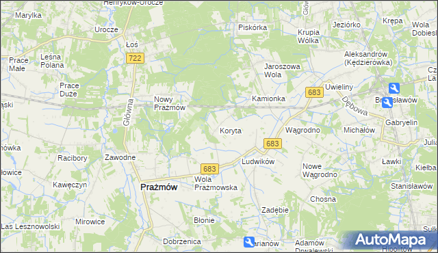 mapa Koryta gmina Prażmów, Koryta gmina Prażmów na mapie Targeo