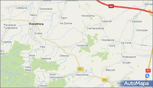 mapa Kosienice, Kosienice na mapie Targeo