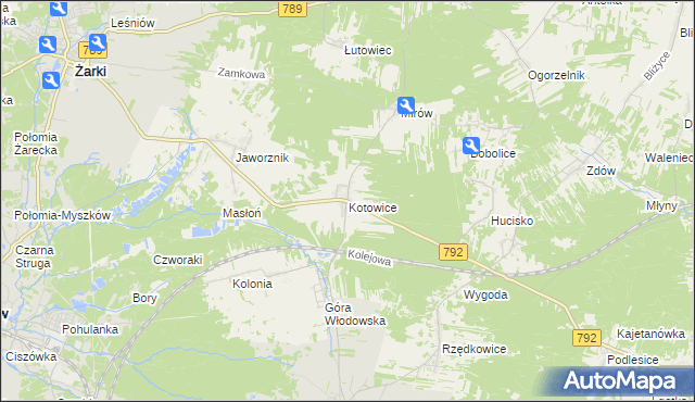 mapa Kotowice gmina Żarki, Kotowice gmina Żarki na mapie Targeo