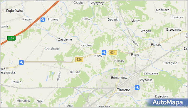 mapa Kozły gmina Tłuszcz, Kozły gmina Tłuszcz na mapie Targeo