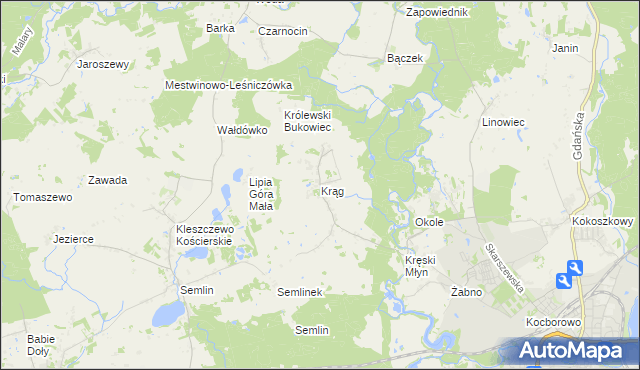 mapa Krąg gmina Starogard Gdański, Krąg gmina Starogard Gdański na mapie Targeo
