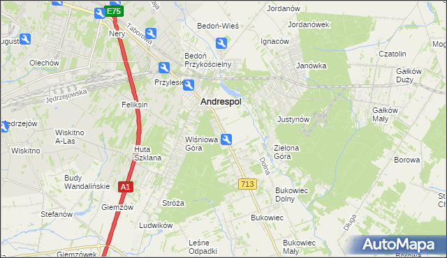 mapa Kraszew gmina Andrespol, Kraszew gmina Andrespol na mapie Targeo