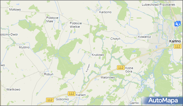 mapa Krukowo gmina Karlino, Krukowo gmina Karlino na mapie Targeo