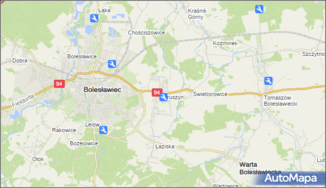 mapa Kruszyn gmina Bolesławiec, Kruszyn gmina Bolesławiec na mapie Targeo