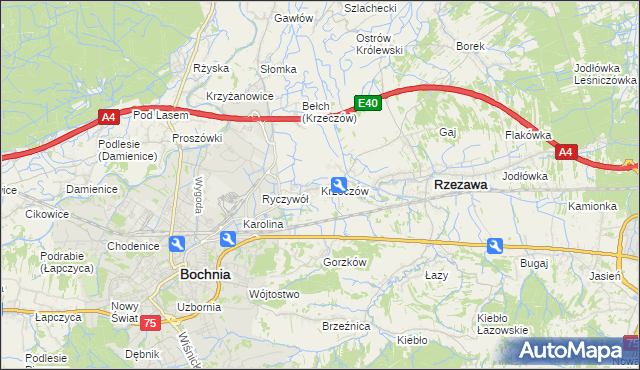 mapa Krzeczów gmina Rzezawa, Krzeczów gmina Rzezawa na mapie Targeo