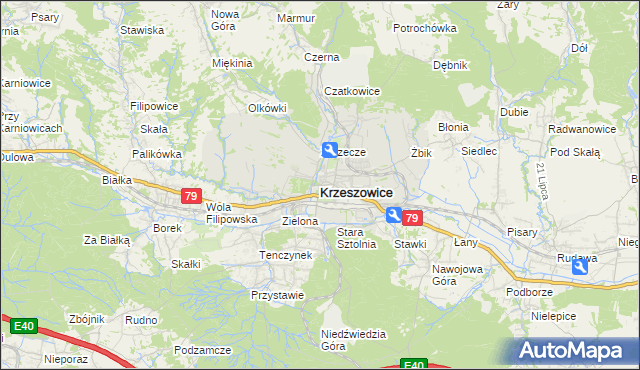 mapa Krzeszowice, Krzeszowice na mapie Targeo