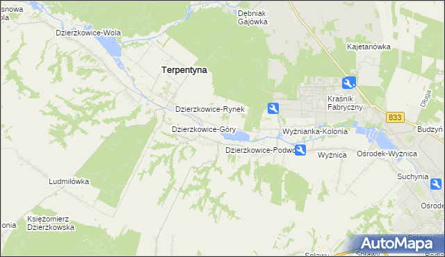 mapa Krzywie gmina Dzierzkowice, Krzywie gmina Dzierzkowice na mapie Targeo