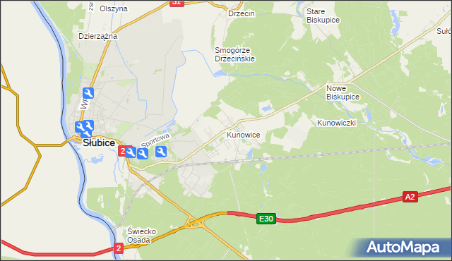 mapa Kunowice, Kunowice na mapie Targeo