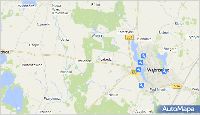 mapa Łabędź gmina Ryńsk, Łabędź gmina Ryńsk na mapie Targeo