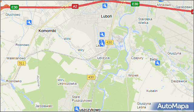 mapa Łęczyca gmina Komorniki, Łęczyca gmina Komorniki na mapie Targeo