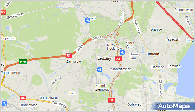 mapa Lędziny powiat bieruńsko-lędziński, Lędziny powiat bieruńsko-lędziński na mapie Targeo