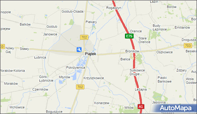 mapa Łęka gmina Piątek, Łęka gmina Piątek na mapie Targeo