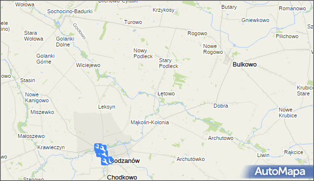 mapa Łętowo gmina Bodzanów, Łętowo gmina Bodzanów na mapie Targeo