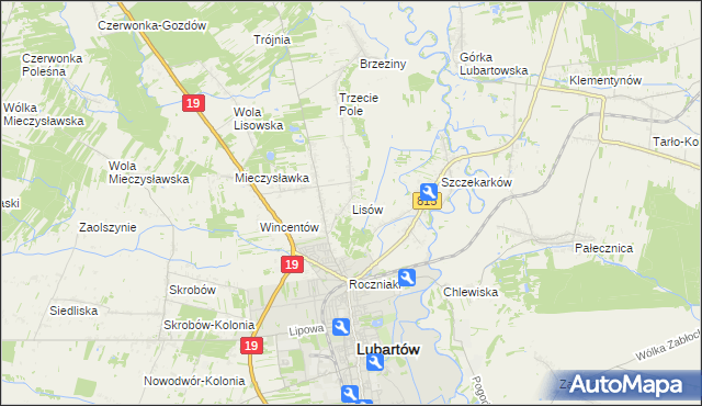 mapa Lisów gmina Lubartów, Lisów gmina Lubartów na mapie Targeo