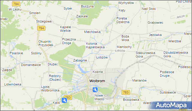 mapa Łobzów gmina Wolbrom, Łobzów gmina Wolbrom na mapie Targeo