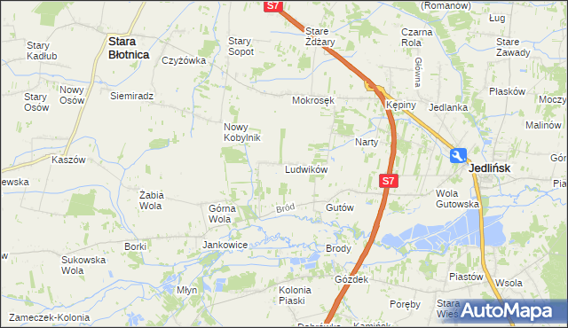 mapa Ludwików gmina Jedlińsk, Ludwików gmina Jedlińsk na mapie Targeo