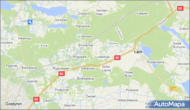 mapa Ludwików gmina Łąck, Ludwików gmina Łąck na mapie Targeo