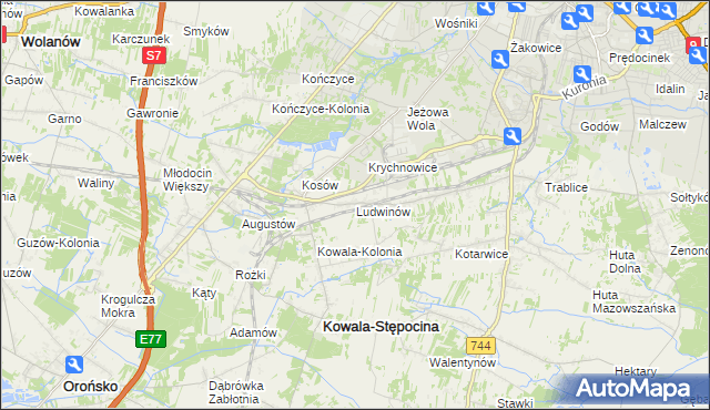 mapa Ludwinów gmina Kowala, Ludwinów gmina Kowala na mapie Targeo