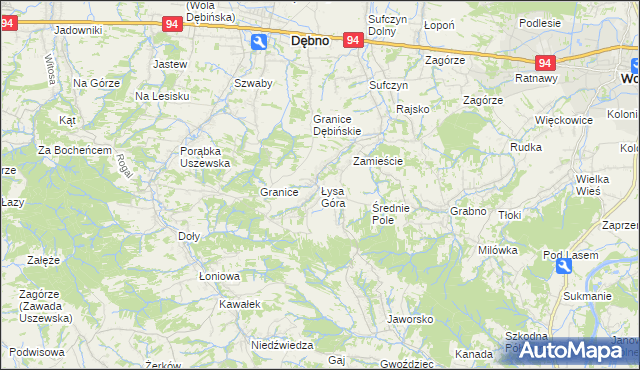 mapa Łysa Góra gmina Dębno, Łysa Góra gmina Dębno na mapie Targeo