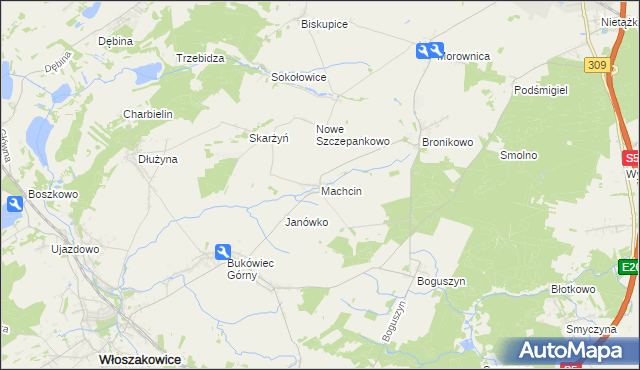 mapa Machcin gmina Śmigiel, Machcin gmina Śmigiel na mapie Targeo