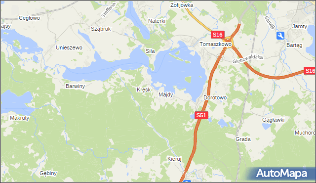 mapa Majdy gmina Stawiguda, Majdy gmina Stawiguda na mapie Targeo