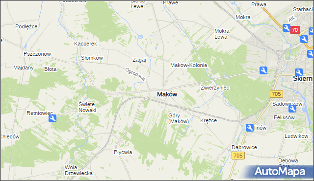 mapa Maków powiat skierniewicki, Maków powiat skierniewicki na mapie Targeo