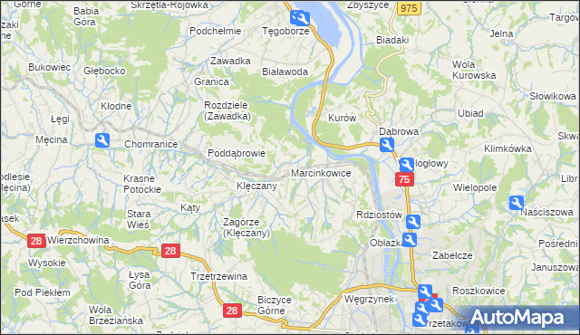 mapa Marcinkowice gmina Chełmiec, Marcinkowice gmina Chełmiec na mapie Targeo