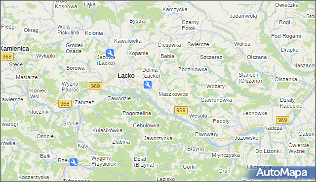 mapa Maszkowice gmina Łącko, Maszkowice gmina Łącko na mapie Targeo