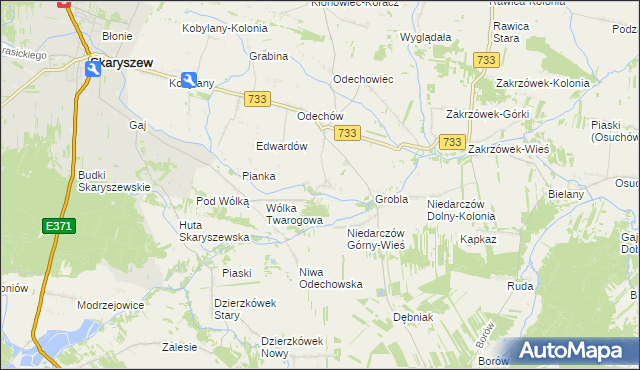 mapa Miasteczko gmina Skaryszew, Miasteczko gmina Skaryszew na mapie Targeo