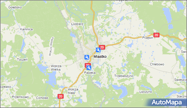 mapa Miastko powiat bytowski, Miastko powiat bytowski na mapie Targeo