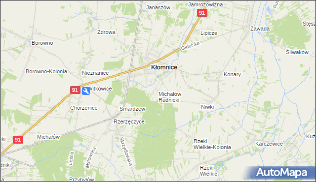 mapa Michałów gmina Kłomnice, Michałów gmina Kłomnice na mapie Targeo
